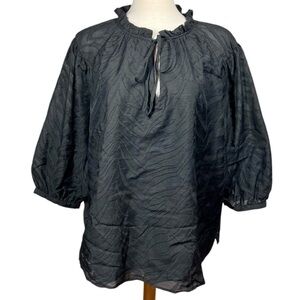 Vince Camuto Black Textured Blouse 3/4 Sleeves Keyhole Neckline Women's Size 2X